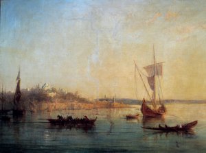 从博斯普鲁斯海峡入口看君士坦丁堡，弗朗索瓦·皮埃尔·巴里 (1813-1905) 1869 年 0,64x1 米马赛，美术博物馆