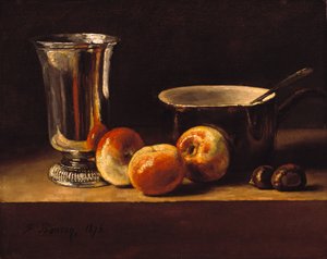 苹果与银杯静物画 作者 弗朗索瓦·邦文