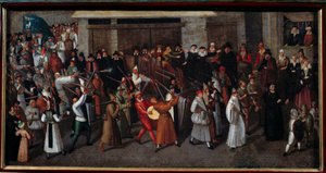 Religious wars between Catholics and Protestants: “” Procession of the League at the end of Notre Dame in 1593””. Painting by Francois II Bunel (1522-1599)