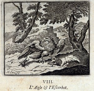 鹰和蜗牛Jean de La Fontaine (1621-95)的寓言。插图：François Chauveau（1613-1676）。1728年的版本。 作者 弗朗索瓦·夏维