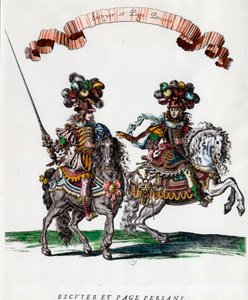 路易十四 (1639-1715) 国王赠送的旋转木马中的 Ecuyer 和波斯页面 Francois Chauveau (1613-1676) 雕刻 1662 年左右 私人收藏 作者 弗朗索瓦·夏维