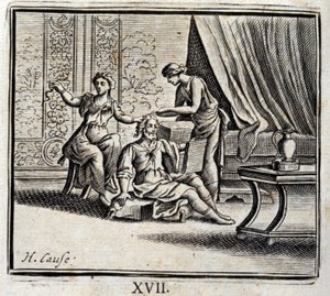 两个时代之间的人和他的两个女佣人。Jean de La Fontaine (1621-95)的寓言。插图：François Chauveau（1613-1676）。1728年的版本。 作者 弗朗索瓦·夏维