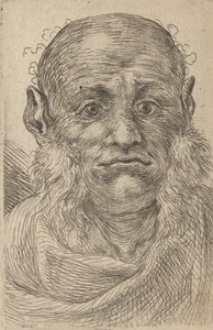 鬓角丛生的秃头男子的面具，来自Divers Masques，约1635-45。 作者 弗朗索瓦·夏维