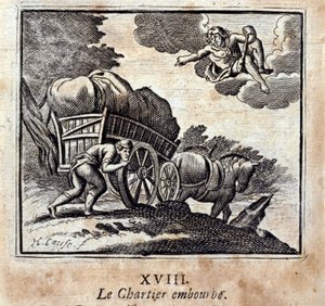 夏尔蒂亚人在烦扰。Jean de La Fontaine (1621-95)的寓言。插图：弗朗索瓦-肖沃（1613-1676）。1728年的版本。 作者 弗朗索瓦·夏维