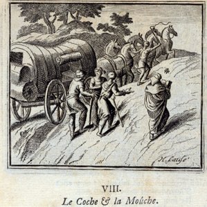 科赫和苍蝇。Jean de La Fontaine (1621-95)的寓言。插图：François Chauveau（1613-1676）。1728年的版本。 作者 弗朗索瓦·夏维
