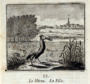 苍鹭》。Jean de La Fontaine (1621-95)的寓言。插图：François Chauveau（1613-1676）。1728年的版本。 作者 弗朗索瓦·夏维