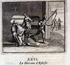 埃菲斯的女主人。Jean de La Fontaine (1621-95)的寓言。插图：François Chauveau（1613-1676）。1728年的版本。