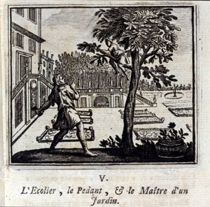 执教学校和花园的主人。Jean de La Fontaine (1621-95)的寓言。插图：François Chauveau（1613-1676）。1728年的版本。 作者 弗朗索瓦·夏维