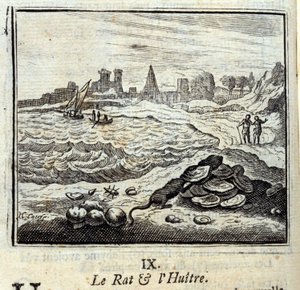 老鼠和奥耶尔。让-德-拉封丹（1621-95）的寓言。插图由弗朗索瓦-肖沃（1613-1676）绘制。1728年的版本。 作者 Francois Chauveau