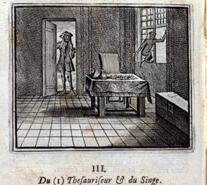 词典和猴子。Jean de La Fontaine (1621-95)的寓言。插图：François Chauveau（1613-1676）。1728年的版本。 作者 弗朗索瓦·夏维