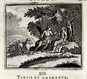 提尔西斯和马齿苋。Jean de La Fontaine (1621-95)的寓言。插图：François Chauveau（1613-1676）。1728年的版本。 作者 弗朗索瓦·夏维