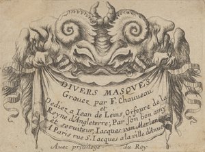 带有两个萨提尔头像的标题板，来自《Divers Masques》，约1635-45。