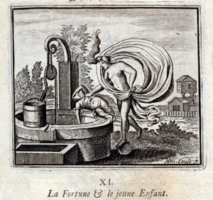 财富》和《幼童》。Jean de La Fontaine (1621-95)的寓言。插图：François Chauveau（1613-1676）。1728年的版本。