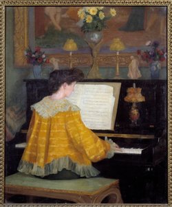 弗朗索瓦-高兹（Francois Gauzi，1862-1933 年）1904 年创作的钢琴前的少女图卢兹，奥古斯丁博物馆 - 钢琴前的少女。弗朗索瓦-高兹（1862-1933 年）的画作 作者 弗朗索瓦·高齐