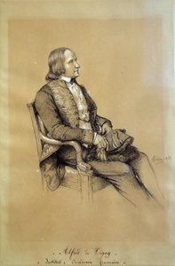 阿尔弗雷德·德·维尼 (Alfred de Vigny) (1797 - 1863) 的肖像，法国作家、剧作家和诗人。 弗朗索瓦·约瑟夫·海姆 (1787-1865) 的绘画 作者 弗朗索瓦·约瑟夫·海姆