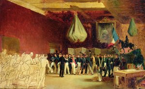 1830 年 8 月 7 日，众议院在皇宫向奥尔良公爵路易·菲利普一世（Louis Philippe I，1773-1850 年）提交了召唤他登上王位的法案和 1830 年宪章 作者 弗朗索瓦·约瑟夫·海姆