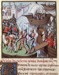 第七次十字军东征：1249 年由圣路易斯从达米埃特率领的克罗瓦斯舰队。缩影取自手稿“文森特·博韦的历史镜子”，弗朗索瓦大师（15 世纪）的第三卷。 Fol.418r。 孔德博物馆，尚蒂伊 作者 弗朗索瓦夫人