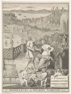 荷兰少女从园丁手中接过鲜花
扉页：Carolus Tuinman，De oorsprong en uitlegging van (...) Nederduitsche spreekwoorden，1726 年。 作者 弗朗索瓦·莫雷隆拉洞