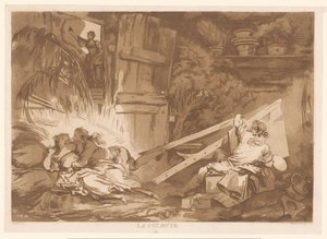 跌跌撞撞的年轻男子摔倒在正在画画的女子身上
La Culbute（物体上的标题） 作者 弗朗索瓦·菲利普·夏彭蒂埃
