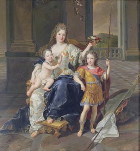 与布列塔尼公爵和安茹公爵（Louis XV）约1712年的德拉·费特公爵夫人（布面油画）