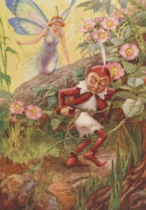 Nymphia and Puck，来自 Nymphia by Michael Drayton（彩色石版画） 作者 弗兰克·亚当斯