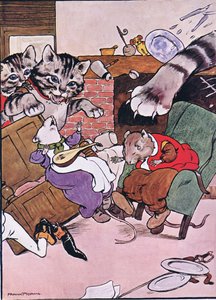 猫和她的小猫跌跌撞撞，插图来自&39;The Frog will a Wooing Go&39;，Charles H. Bennett，1916年 作者 弗兰克·亚当斯