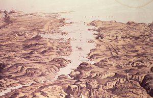 港口的北部和南部以及塞瓦斯托波尔港的全景，由Thomas Packer，酒吧设计和平版印刷。斯坦纳德和迪克森，1855年 作者 弗兰克·休斯