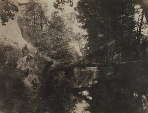 溪岸上的坐着的人物风景，约1856年。 作者 弗兰克·肖瓦塞涅
