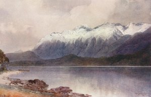 新西兰：大教堂峰（彩色石版画） 作者 弗兰克·H·赖特