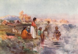 新西兰：毛利洗礼日，Ohinemutu（彩色印刷版） 作者 弗兰克·H·赖特