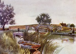 诺福克湖区：Acle Bridge（彩色石版画） 作者 弗兰克·索斯盖特