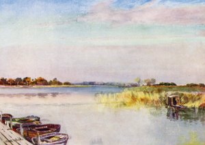 Norfolk Broads：Ormesby Broad，秋季（彩色石版画） 作者 弗兰克·索斯盖特
