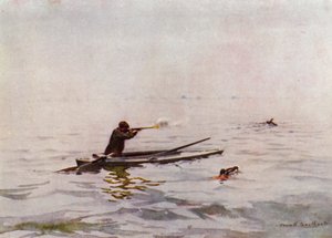 Norfolk Broads：Breydon 上的 Punt-Gunning（彩色石版画） 作者 弗兰克·索斯盖特