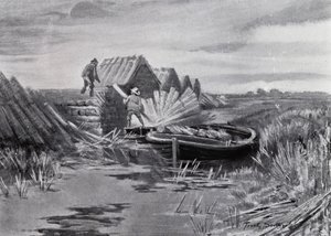 Norfolk Broads: Reed-Stacking (litho) 作者 弗兰克·索斯盖特