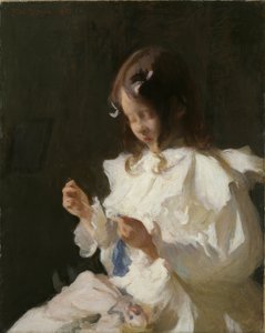 缝纫儿童的画像 作者 弗兰克·韦斯顿·本森