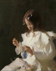儿童缝纫的肖像 作者 弗兰克·韦斯顿·本森