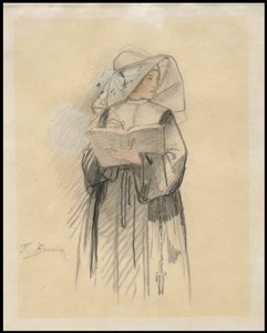一位拿着书和笔的修女，1827-187年 作者 弗朗索瓦·邦文