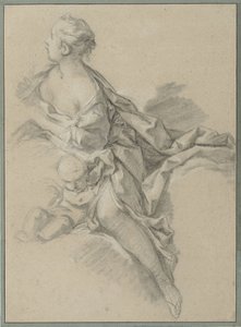 对女性的研究（Clytia）； 《Les Amours des Dieux》（1747-1750）系列第九幅挂毯《阿波罗和克利蒂亚》的准备研究 作者 弗朗索瓦·布歇（工作室）