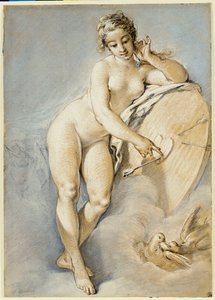 金星站立，向着两只鸽子的目标的心脏示意，1754年 作者 弗朗索瓦·布歇