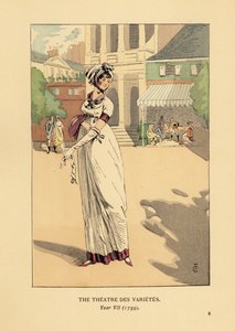 时尚女性在蒙马特大道上的 "百变剧院 "前，第七年。 作者 弗朗索瓦·库本（FrançoisCourboin）