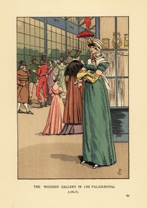 在巴黎皇家宫殿的木质画廊购物的时尚女性 作者 弗朗索瓦·库本（FrançoisCourboin）