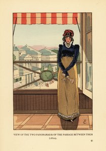 在巴黎蒙马特大道上俯瞰 "全景 "和 "全景通道 "的窗口的女子 作者 弗朗索瓦·库本（FrançoisCourboin）