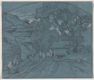 与两名和尚共处的风景c。 1840年。