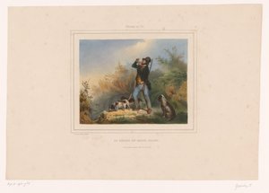 带着三只猎犬的猎场看守人
Le départ du garde chasse（物品上的标题）
手持步枪的猎人（系列名称）
Chasses au Tir（物品上的系列名称） 作者 贝纳德和西。 Lemercier（可能）