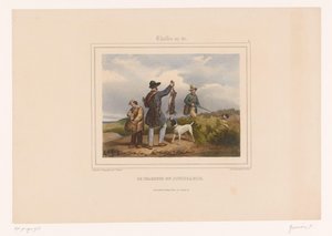 猎人向其他猎人展示他射杀的野兔
Le chasseur en jouissance（物品上的标题）
带枪的猎人（系列标题）
Chasses au Tir（物体上的系列标题） 作者 福门汀和 Cie。