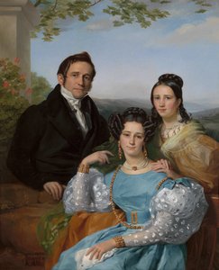 泰奥多尔-约瑟夫-约内和他的两个女儿的肖像，1832年。 作者 弗朗索瓦·约瑟夫·纳维斯