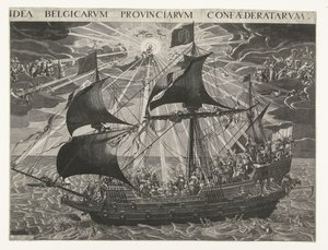 国家之船，1620 年
多德雷赫特宗教会议后国家幸福状态的寓意
Idea Belgicarum Provinciarum Confaederatarum（物品上的标题） 作者 弗朗索瓦·席勒曼斯