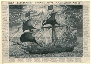 国家之船，1620 年
多德雷赫特宗教会议后国家幸福状态的寓意
Idea Belgicarum Provinciarum Confaederatarum（物品上的标题） 作者 弗朗索瓦·席勒曼斯