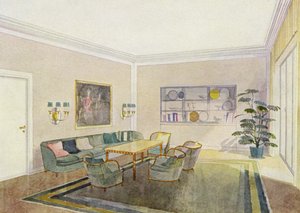 1930年代的室内装修。接待室（彩色平版印刷）。