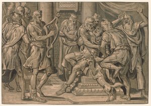 大卫在扫罗之前奏竖琴，1555年。 作者 弗朗斯·弗洛里斯（Frans Floris）
